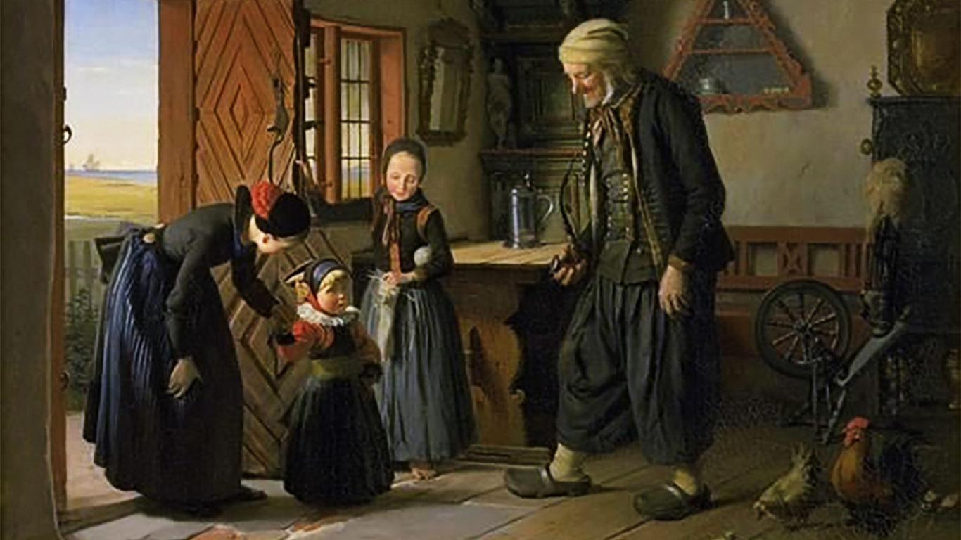 Julius Exner: 'Besøget hos bedstefader', 1853, fra Statens museum for kunst.